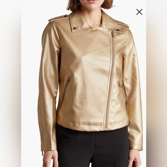 Jaclyn Smith Jackets & Blazers - Jaclyn Smith Moto Jacket WOMEN LARGE gold Faux Leather spread collar